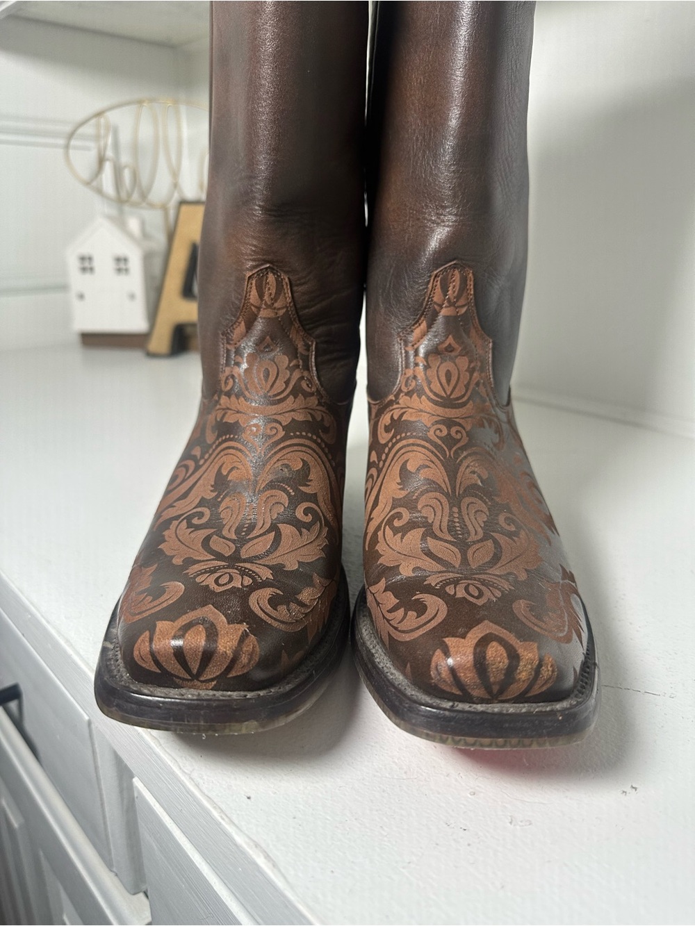 Tin Haul Fillygree Cowboy Boots Womens 8 Brown Western Tooled Leather Rodeo Boho - Picture 4 of 9
